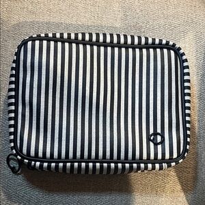 Oscar de la Renta Black and White Striped Cosmetic Bag